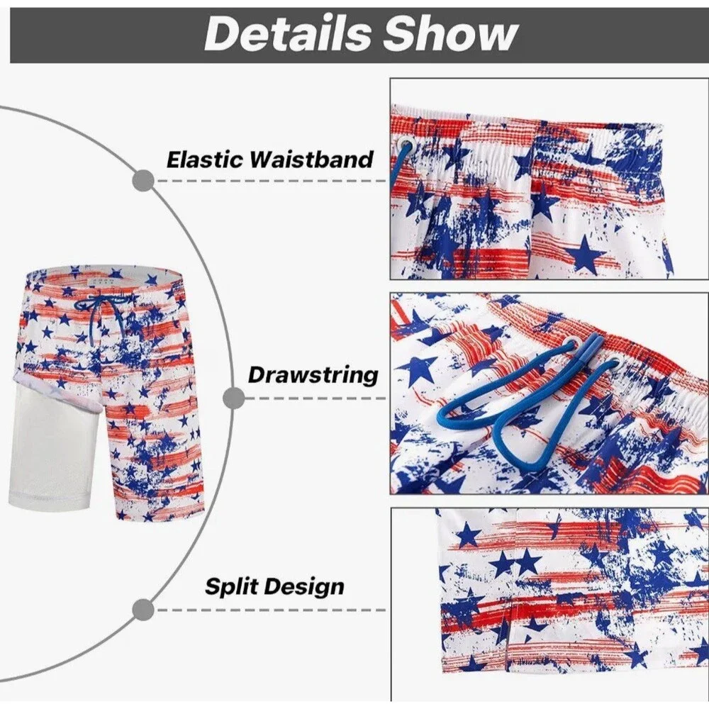 APTRO 2 in 1 Men's Patriotic Swim Trunks 9